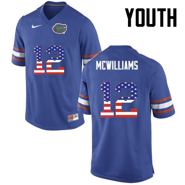 Youth NCAA Florida Gators C.J. McWilliams #12 Stitched Authentic USA Flag Fashion Nike Blue College Football Jersey CIU2765WB